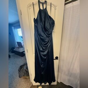 Revelry Fallon Satin Dress in Romantic Blue, Regular Maxi Length